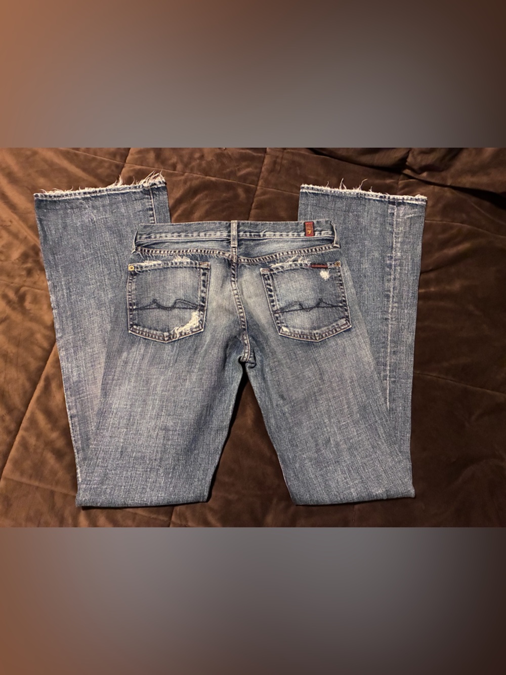 7 for all Mankind brand, size 27, 100% cotton, flare, distressed denim jeans - Picture 9 of 15